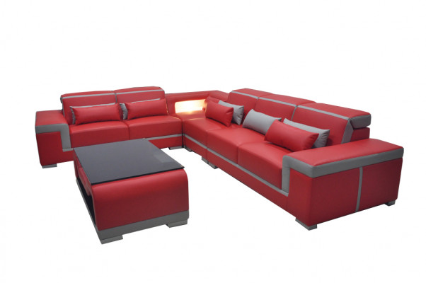 Leather sofa, sofas, couch corner upholstery set + table, L-shaped lounge suite