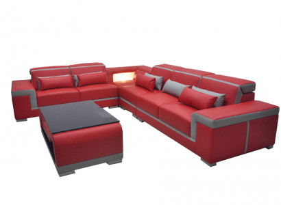 Leather sofa, sofas, couch corner upholstery set + table, L-shaped lounge suite