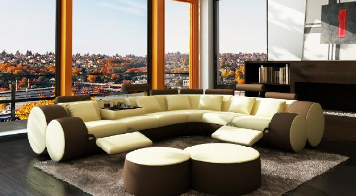 Designer leather sofa with USB, leather couch, corner sofa, living landscape, custom-made