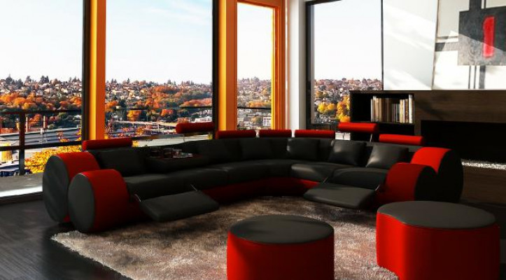 Designer leather sofa with USB, leather couch, corner sofa, living landscape, custom-made