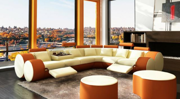 Designer leather sofa + USB corner couch sofa leather couch sofa living area made in EU