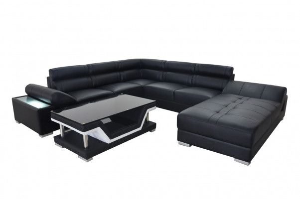 Design leather living landscape corner sofa modern suite couch corner new gray USB