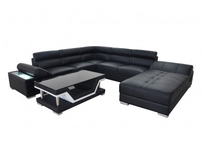 Design leather living landscape corner sofa modern suite couch corner new gray USB
