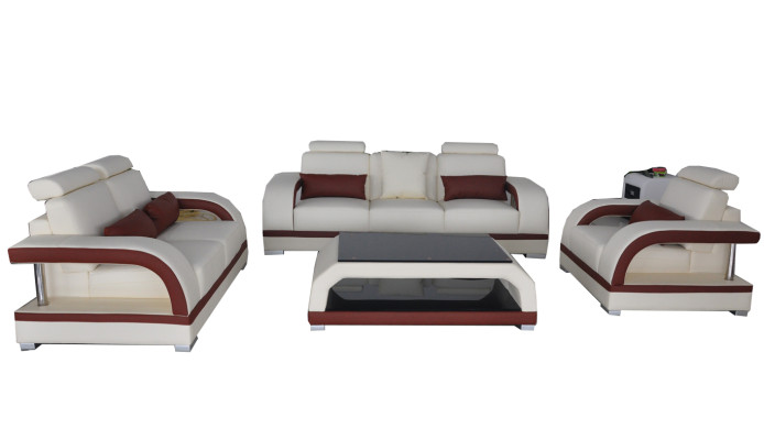 Sofa Couch Leather Upholstery Seating Couch Suite 3+2+1 USB + Table Set Design Sofa
