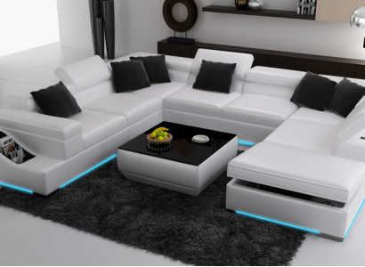 Corner set leather sofa living room landscape upholstery corner seating set +USB