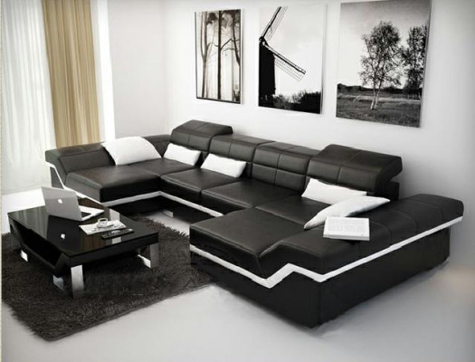 XXL leather sofa with USB corner sofa living landscape big couch leather suite upholstery new