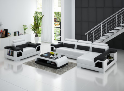 Leather sofa with USB living area corner sofa + armchair corner set design modern sofa