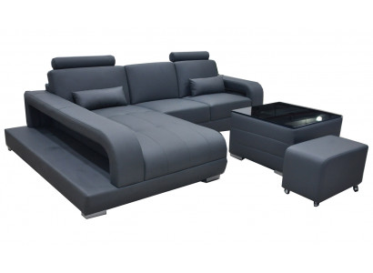 XXL Leather Couch Living Landscape Set Design Modern Sofa L-Shape F3017C + Table