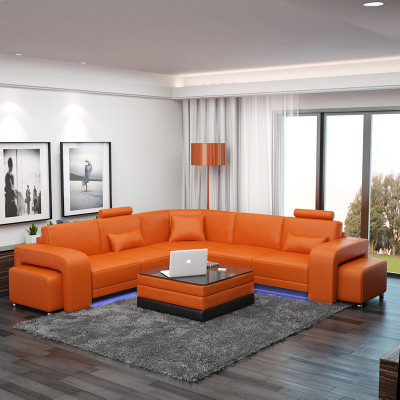 Stylish L-shaped corner sofa in vibrant orange for your home