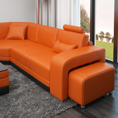 Stylish L-shaped corner sofa in vibrant orange for your home