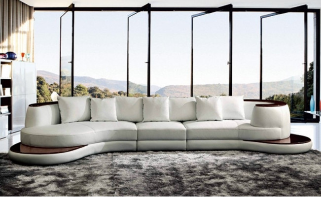 Round sofa designer corner sofa couch upholstery leather suite living landscape Royal