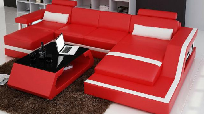 Designer corner sofa, sofa seating landscape, big modern leather sofa + USB, couch upholstery