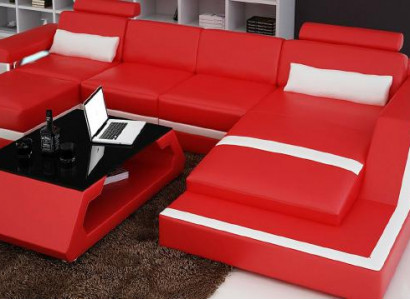 Designer corner sofa, sofa seating landscape, big modern leather sofa + USB, couch upholstery