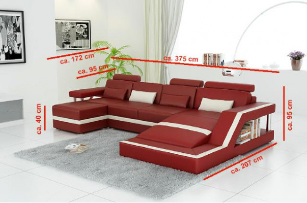 Designer corner sofa, sofa seating landscape, big modern leather sofa + USB, couch upholstery