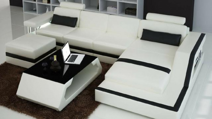 Designer living landscape Big modern leather sofa with USB HAMBURG III corner sofa sofa
