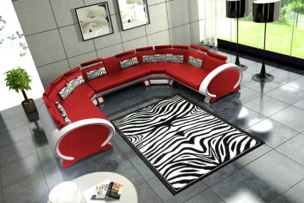 Leather sofa with USB upholstery sofa set living area sectional corner couch red