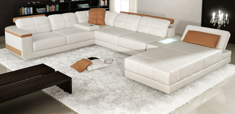 Sectional U-shaped sofa couch textile sofas design living area bed function leather