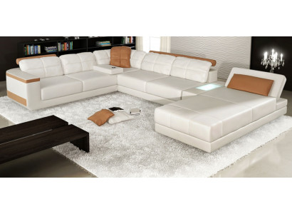 Sectional U-shaped sofa couch textile sofas design living area bed function leather