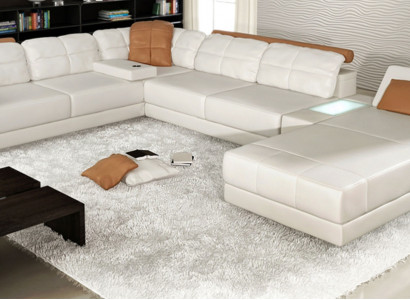 Sectional U-shaped sofa couch textile sofas design living area bed function leather