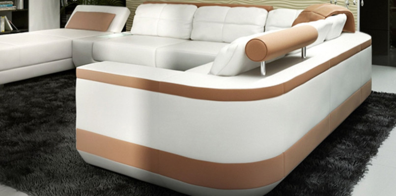 Sectional U-shaped sofa couch textile sofas design living area bed function leather
