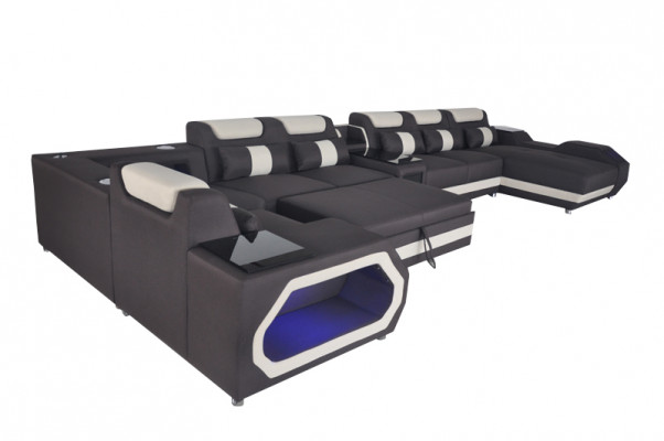 XXL Modern Leather Upholstered Corner Couch Sofa Corner Living Area Bed USB LED