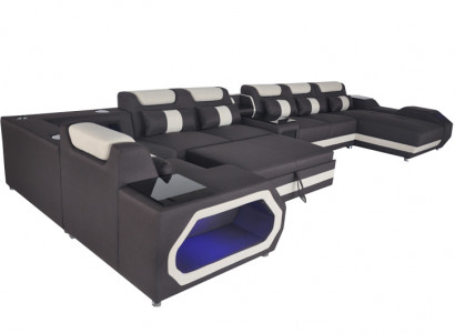 XXL Modern Leather Upholstered Corner Couch Sofa Corner Living Area Bed USB LED