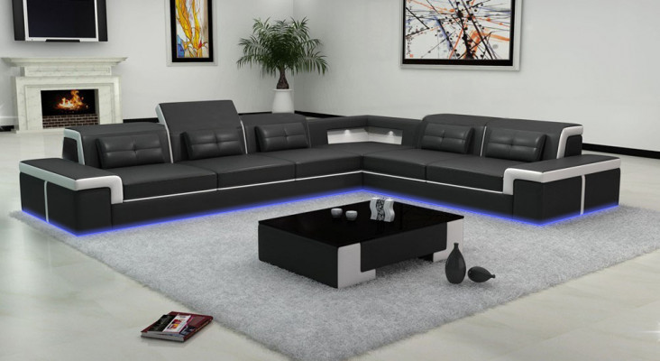 Sofa corner couch upholstery living room design corner sofa L-shape living landscape USB + LED