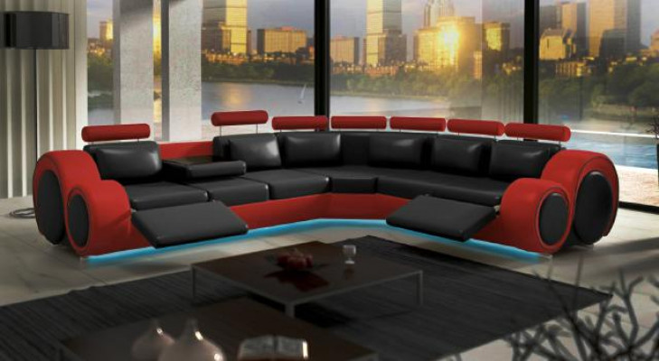 Leather sofa with USB design, leather corner sofa living area "BERLIN"