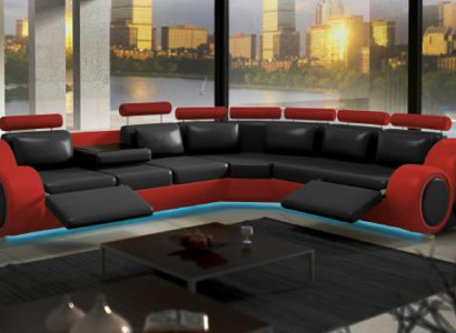 Leather sofa with USB design, leather corner sofa living area "BERLIN"