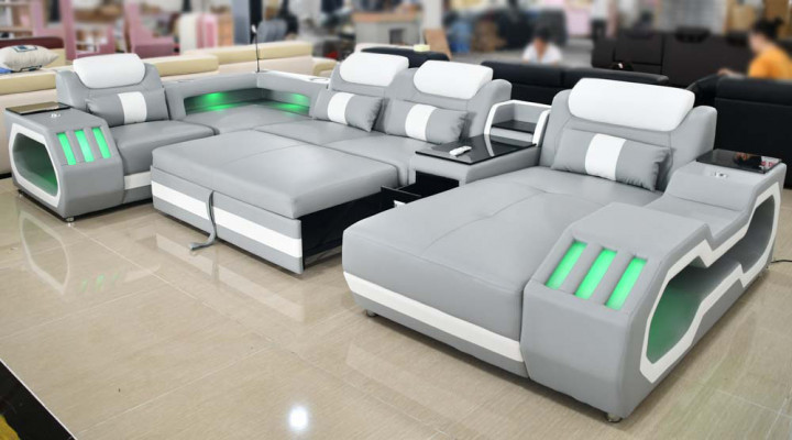 Gray New Sofa U-Shape Fabric Sofa Couch Living Landscape Design Modern Leather Sofas