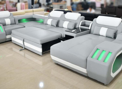 Gray New Sofa U-Shape Fabric Sofa Couch Living Landscape Design Modern Leather Sofas