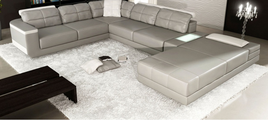 Living area corner sofa couch gray leather upholstery seat corner sofa U-shape sofas new