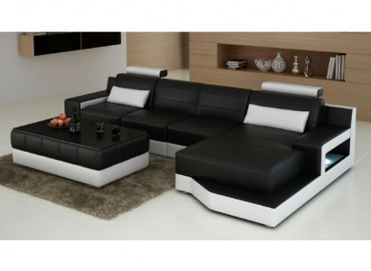 LEATHER SOFA CORNER SOFA with USB SOFA COUCH SUITE LIVING LANDSCAPE WITH SLEEPING FUNCTION NEW