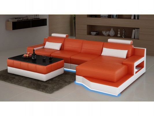 Leather sofa, sofa with USB, living landscape, bed function, new sectional sofa, new custom-made