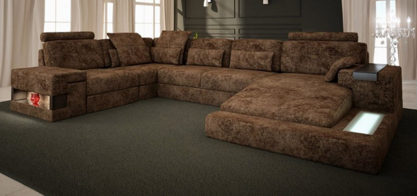 U-shaped sectional sofa design upholstery textile new bed function living landscape fabric