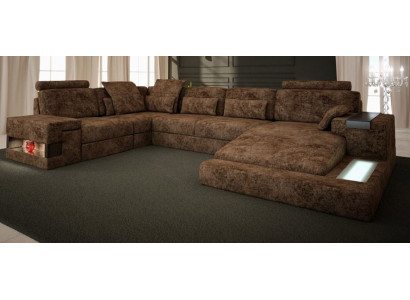U-shaped sectional sofa couch design, fabric living area, bed function, upholstery.