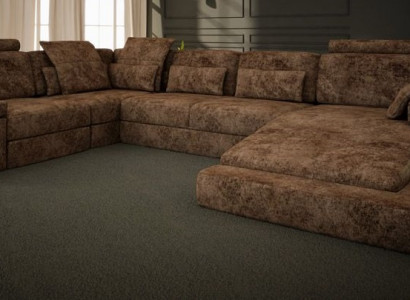 U-shaped sectional sofa couch design, fabric living area, bed function, upholstery.