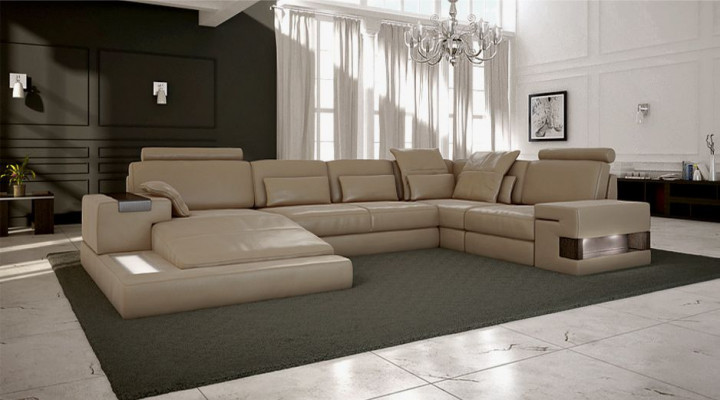 Leather sectional design corner sofa U-shaped sofa bed function couch textile sofas