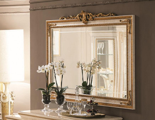 Wall mirror with wood frame, golden mirror, hanging mirror, wall mirror for living room, new.