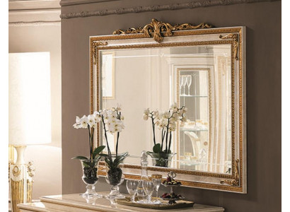Wall mirror with wood frame, golden mirror, hanging mirror, wall mirror for living room, new.