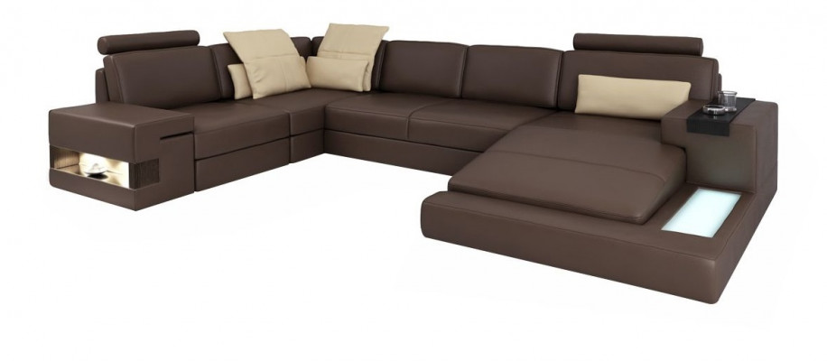 Design corner sofa, U-shape, bed function, couch, leather sofas, sofa bed, fabric, new.