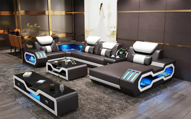 Corner sofa U-shape coffee table sideboard leather sofa living room furniture designer sofa set