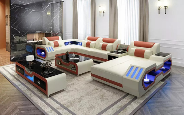 Corner sofa U-shape coffee table sideboard leather sofa living room furniture designer sofa set