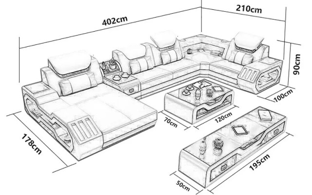 Corner sofa U-shape coffee table sideboard leather sofa living room furniture designer sofa set