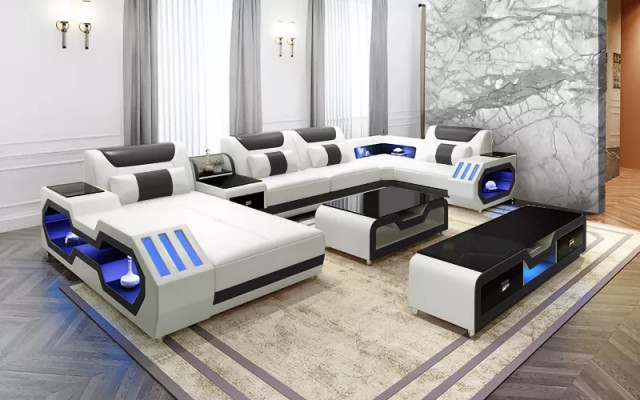 Corner sofa U-shape coffee table sideboard leather sofa living room furniture designer sofa set