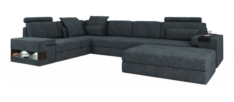 Design sofa couch corner with ottoman upholstered furniture living room L-shape modern luxury