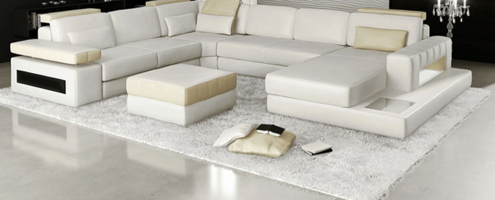 Large U-Shaped Sectional Sofa Couch Upholstered Leather Textile Fabric Living Landscape
