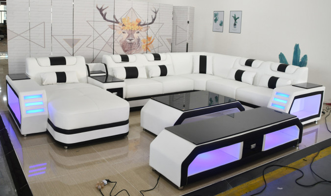 U-shape living landscape modern luxury couches corner sofa U-shape couch imitation leather white