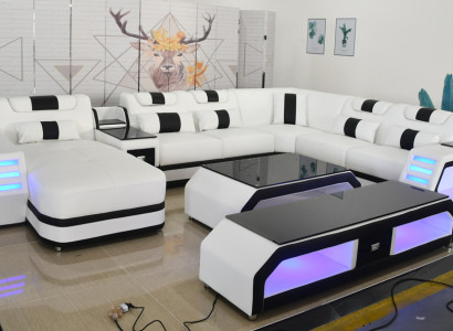 U-shape living landscape modern luxury couches corner sofa U-shape couch imitation leather white
