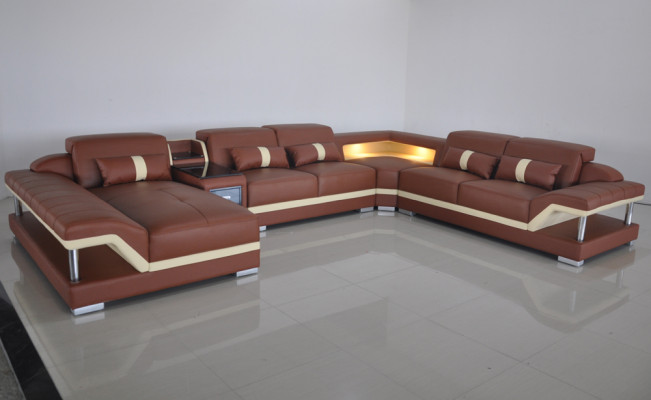 U-shaped living landscape cream brown corner sofa leather sofa couch upholstery corner seat new